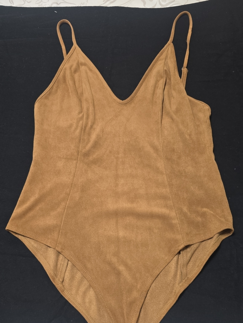 Forever 21 Tan Suede-Look V-Neck Bodysuit
